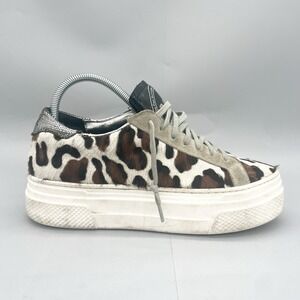 P448 Womens 38 7.5 John Platform Sneakers Shoes Leopard Calf Hair Casual Trainer